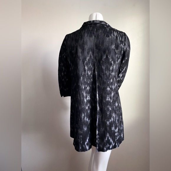 EILEEN FISHER Black Jacquard Open Front Long Blazer Jacket Coat Silver Artisan S - Picture 3 of 12